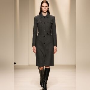 Women's Coat Kenneth Cole Wool Gray Coat Mid Knee Length Size 10 New $370